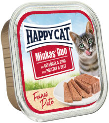 Happy Cat 12x100g Happy Cat Minkas Duo Feines Paté Szárnyas & marha finom pástétom tálcás nedves macskatáp