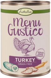 Lukullus 6x400gLukullus "Menu Gustico" - Pulyka, édesburgonya, cukkini & sárgarépa nedves konzerv kutyatáp