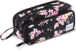 Zagatto Iskolai tolltartó, Zagatto®, Fekete virágmintás, 23x7x10 cm, 3 rekesszel, Könnyű és praktikus, Vízálló, Hordfogantyú, Erszényes típus, ZG876 (ZG876)