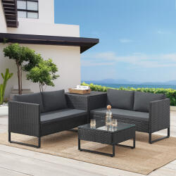 Juskys Rattan szett Santorini - fekete (300871)