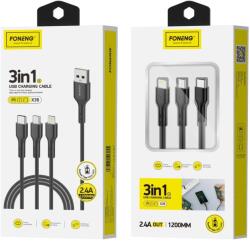 FONENG kábel X36 3az1-ben 3A 1.2M Fekete