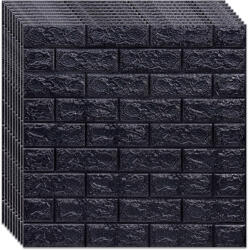  100 db-os NEXTLY 3D öntapadós fal/mennyezet tapéta, mennyezetre/falra, tégla design, vízálló, állítható, erős ragasztó, könnyen felszerelhető, 53MP fedés, 70x77 cm, fekete, kód 5