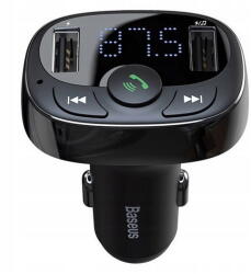 Baseus CCTM-01 BASEUS bluetooth FM transmitter autós töltő 2 USB+microSD aljzat (12W, gyorstöltő) FEKETE (CCTM-01)