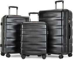 BONTOUR wave 3 db-os duplakerekes bőrönd szett, számzárral, fekete (120540-Black) - vasbutor