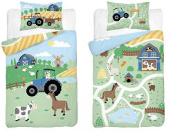  Bambusz ágynemű huzat 90*120 cm - Zöld farm kék traktorral