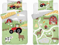  Bambusz ágynemű huzat 90*120 cm - Zöld farm piros traktorral
