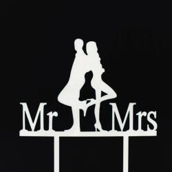  Esküvői tortadísz fehér Mr. és Mrs (CR381)