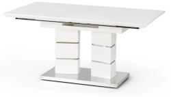 Malaezia Set masa living rotunda Montreal, lemn masiv, MDF, 90x73.8 cm si 4 scaune lemn masiv Glendale, stofa, 100 kg, 93x49x41.5 cm, alb maro (S4264, 4268x4)
