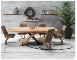 Malaezia Set masa living rotunda Montreal, lemn masiv, MDF, 90x73.8 cm si 4 scaune Vienna, tapiterie stofa, 94x49x40 cm, alb gri (S4264,4187x4)