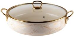 Goldmann Cratita joasa emailata, 26x6.5cm, 4 litri, manere titan aurii, capac sticla, inclusiv inductie, Goldmann, bej (GM 8040-26B)