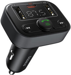 Baseus - FM Modulátor és Autós Töltő S-09 Lite (C10762300113-00) - Bluetooth 5.0, USB, USB-C, Kijelző, PD18W - Fekete Színben
