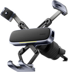 Baseus - Autós tartó (C40483401813-00) - Telefonhoz/Tablethez, bőr hatású borítás, kihúzható karok, automatikus rögzítés - Fekete Ezüst