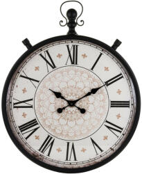 Art-Pol Zsebóra formájú fekete fém kvarc falióra krémfehér vintage lünettával római számokkal 75x50x6cm (139655)