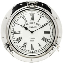 Art-Pol Loyd design kerek ezüst tengerjárú hajóablak formájú kvarc falióra római számokkal 40x40x8cm (125554)