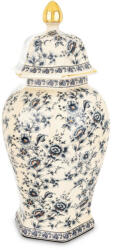 Art-Pol Viktoriánus krémfehér virágos kerek kerámia amfora aranyszín fedeles fogantyúval 46x21x21cm (176084)