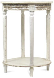 Art-Pol Provence krémfehér kerek koptatott fa kisasztal kecsesen faragott lábakkal 68, 5x50, 5x50, 5cm (104097)
