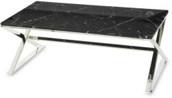 Art-Pol Design ezüst fém dohányzóasztal, márvány hatású asztallap 45x120x60cm (146925)