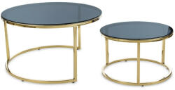 Art-Pol Vetrario design aranyszín kerek fém egymásba illeszthető dohányzó asztal szett füstüveglappal 45x80x80 / 38x60x60cm (146930)