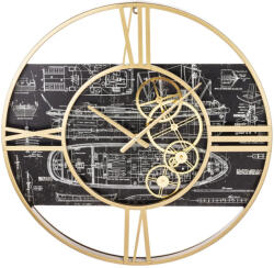 Art-Pol Áttört aranyszín keretes fém falióra hátterében tengerjáró terveivel kvarc falióra római számokkal 60x60x5cm (147325)