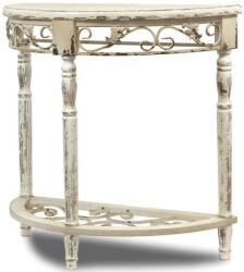 Art-Pol Provence krémfehér félkör koptatott fa kisasztal kecsesen faragott lábakkal 78x82x38cm (104098) - pepita