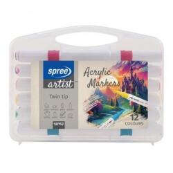SPREE Markere cu Vopsea Acrilica, Set de 12 Culori, 2 Capete, in Cutie cu Maner (KH-SP58152)