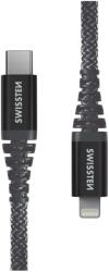 SWISSTEN 71544010 Kevlar USB Type-C apa - Lightning apa Adat és töltő kábel - Fekete (1.5m) (71544010) (71544010)
