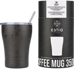 Estia Home Art Cană de Cafea Save The Aegean Pahar Termos Reciclabil din Oțel Inoxidabil Fără BPA 350ml Noir Echo cu Pai 01-22891 (01-22891)