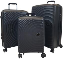 Touareg négykerekű kör bordás, fekete polipropilén bőrönd szett-TG8002-3db