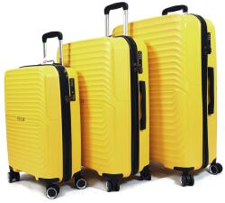 Touareg 2024 négykerekű S bordás, sárga-fekete polipropilén bőrönd szett-TG2311-3db