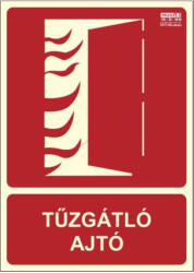  TŰZGÁTLÓ AJTÓ - Tűzvédelmi jel, Utánvilágító műanyag tábla 15x21 cm, 0, 7 mm vastag - IMPLASER B150