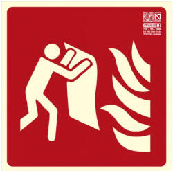  Tűzoltó takaró - Tűzvédelmi jel, Utánvilágító műanyag tábla 21x21 cm, 0, 7 mm vastag - IMPLASER B150