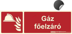  GÁZ FŐELZÁRÓ öntapadó felirat - Tűzvédelmi jel, Utánvilágító jel 30x10 cm - IMPLASER B150