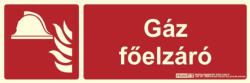  GÁZ FŐELZÁRÓ felirat - Tűzvédelmi jel, Utánvilágító műanyag tábla 30x10 cm, 0, 7 mm vastag - IMPLASER B150