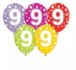  Színes, pöttyös számos lufi 5 darabos szett - 9 (163292)