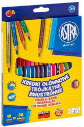Astra Színes ceruza ASTRA háromszögletű duó kétvégű hegyezővel 18 darabos 36 színű