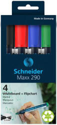 SCHNEIDER Tábla- és flipchart marker készlet, 2-3 mm, kúpos, SCHNEIDER "Maxx 290", 4 különböző szín (129094)