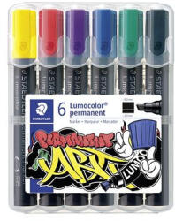 STAEDTLER Alkoholos marker készlet, 2-5 mm, vágott, STAEDTLER "Lumocolor® 350", 6 különböző szín (350 WP6-1) - kreativjatek