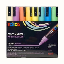uni Dekormarker készlet, 1, 8-2, 5 mm, UNI "Posca PC-5M", 8 különböző pasztell szín (COTUPC5MPASZTELL)