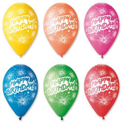  Léggömb, 30 cm, "Happy Birthday", tüzijáték (11-PRINTHBTUZIJAT)