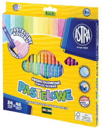 Astra Színes ceruza ASTRA Duo háromszögletű kétvégű pasztell ajándék hegyezővel 48 színű