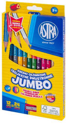 Astra Színes ceruza ASTRA Jumbo hengeres duó kétvégű hegyezővel + arany/ezüst 12 darabos 24 színű