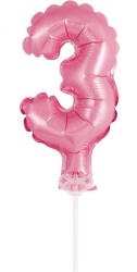  Rózsaszín 3-as Pink szám fólia lufi tortára 13 cm (MLG113563)