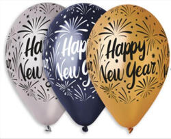  Léggömb, 33 cm, "Happy New Year", 3 különböző szín (12-PRINTHAPPYNEWYEAR)