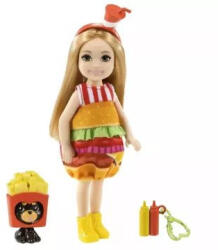 Mattel Chelsea Club: Szőke hajú baba hamburger jelmezben kutya figurával (236536)