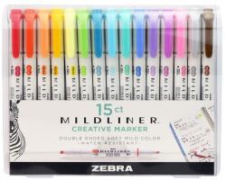 Zebra Szövegkiemelő készlet kétvégű ZEBRA Mildliner Cool&Refined, Fluorescent, Warm 1, 4-4, 0 mm 15 darabos (78115) - kreativjatek