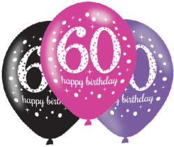  Happy Birthday 60 Pink léggömb, lufi 6 db-os 11 inch (27, 5 cm) (DPA9900879)