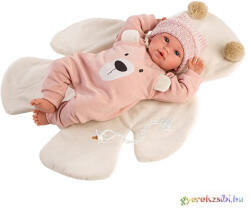 Llorens : Újszülött 36cm-es síró baba barack színű macis ruhában