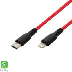 Somogyi Elektronic USBCL1 töltőkábel, USB-C / Lightning, 2.1A, 1m, szövött, piros - koronaphone