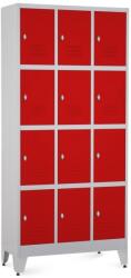 Rauman Dulap metalic - 12 cutii, 90 x 40 x 196, 5 cm, picioare reglabile, încuietoare pentru lacăt, roșu - ral 3000