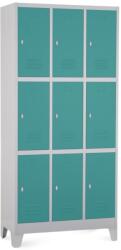 Rauman Dulap metalic - 9 cutii, 90 x 45 x 195 cm, picioare fixe, încuietoare pentru lacăt, verde - ral 6033